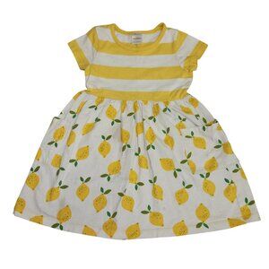 Hanna Andersson Lemon Print Girls Dress Size 4 Yellow  White Striped Cotton 2409